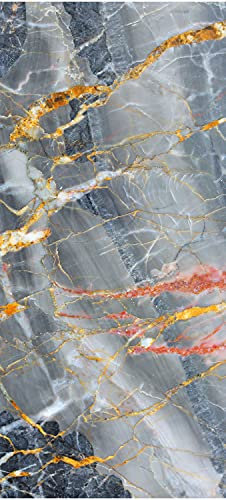 wandmotiv24 Türtapete Grauer Marmor, Gold, Rot, Risse, Stein 100 x 200cm (B x H) - Dekorfolie selbstklebend Sticker für Türen, Türfolie, Aufkleber, M1228