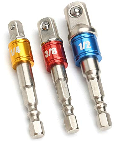 CEFEPH - Set di 3 adattatori a bussola con attacco esagonale, 1/4 3/8 1/2 pollici, per trapano a barra