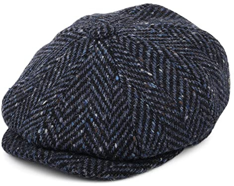 Jaxon & James Pettigo Donegal Tweed Ballonmütze mit Fischgrätmuster - Marineblau-Schwarz - L