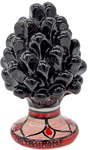 sicilia bedda - Pigna Siciliana in Ceramica di Caltagirone - Piede Decorato - 100% Artigianato Siciliano (Altezza 12 Centimetri, Nero)