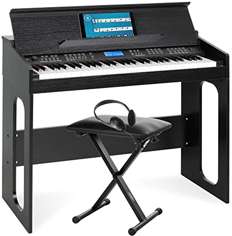 FunKey DP-61 III Keyboard im Digitalpiano-Design - 61 Keyboard Tasten - 300 verschiedene Sounds - 300 Rhythmen - 80 Demo Songs - Begleitautomatik - Set inkl. Keyboardbank und Kopfhörer - Schwarz