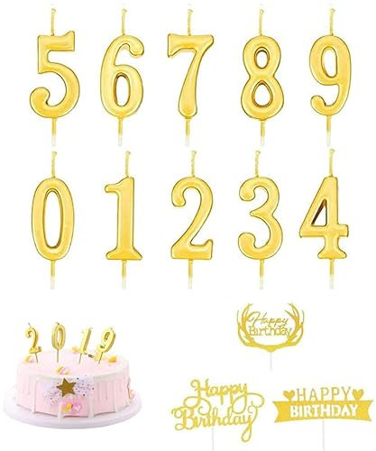 Taicols 10Pcs Bougies de Nombre en Chiffres 0-9,HAPPY BIRTHDAY,Pour Les Anniversaires,avec 3 cartes de décoration de gâteau,Les Anniversaires De Mariage Bougies d’Anniversaire