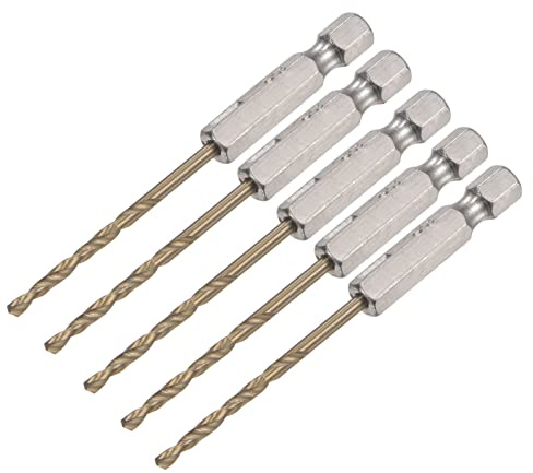 sourcing map 5 Pcs High Speed Steel Hex Shank Twist Drill Bit, 2.5mm Drilling Dia with 1/4 Inch Hex Shank 75mm Length