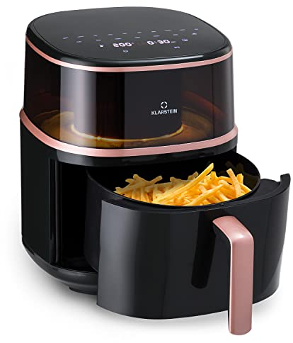 Klarstein Heißluftfriteuse, XL Air Fryer zum Frittieren, Friteuse mit Dampffunktion, Temperaturwahl und 16 Programme, Airfryer zum Luftfritieren, Heißluftfriteuse ohne Öl 1500 W, 7,5 Liter