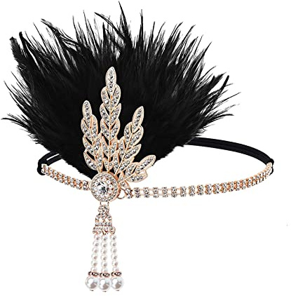 JIHUOO Damen 1920er Feder Stirnband 20er Jahre Stil Flapper Stirnband Gatsby Kopfschmuck Haarschmuck für Mädchen Golden
