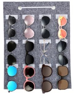 MplehDa Hängende Sonnenbrille Organizer Aufbewahrung Sonnenbrillenhalter 12 Fächer Staubdichter Filz Sonnenbrille Lagerung Sonnenbrille Organizer Tasche zum Aufhängen der Brille