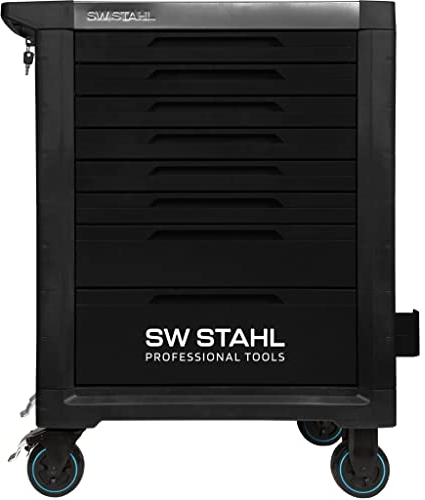 SW-Stahl 07101L Profi-Werkstattwagen TT801, schwarz, unbestückt I Werkzeugwagen leer I Werkstatt Ordnungssystem I Werkstatteinrichtung Profi I Rollwagen abschließbar I 8 Schubladen I Werkstatt-Wagen