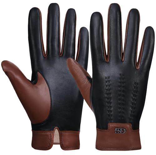 GSG SINCE 1998 Lederhandschuhe Herren aus chromfrei gegerbtem Lammfell – Kaschmir-Wollfutter gefüttert, Touchscreen-fähige Thermo-Handschuhe Herren Ideal als Fahrhandschuhe Bräunen L