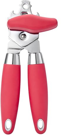 TJ POP Abrelatas manual de alto rendimiento con borde liso, hoja afilada de acero inoxidable, buenos mangos suaves, mango antideslizante, color rojo