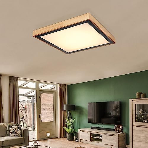 Deckenleuchte CCT Deckenlampe Schlafzimmer Landhausstil Holzleuchte, Holzoptik braun Metall schwarz opal, 1x LED 24W 1020Lm 3000K, 4500K, 6000K, HxLxB 9x39x39cm