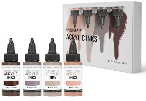 KAMENSKAYA Acrylic Inks for Artists - Acrylic Ink Set, Color Combination #4-4 pcs. 1 Fl Oz (30 ml) Each | Hochkonzentrierte, multifunktionale flüssige Acrylfarbe