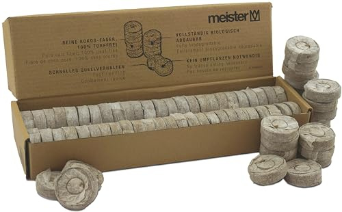 Meister Kokos-Quelltabletten Ø 3,5 cm - Praktisches Set mit 50 Stück - Mit pflegendem Nährstoff-Mix - 100% torffrei aus Kokos - Biologisch abbaubares Material / Kokostabletten / Kokoserde / 9968870 | Mit pflegendem Nährstoff-Mix – 100% torffrei aus Kokos – Biologisch abbaubares Material – Kokostabletten – Kokoserde