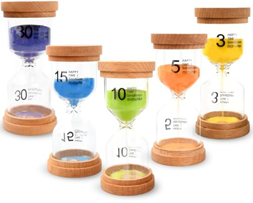 Sand Timer Set 3/5/10/15/30 Minuten, Zeitmesser Sanduhren, Buntes Anti-Fall Set für Kinder, Home Office Dekoration, Küchentimer, Kreative Geschenke