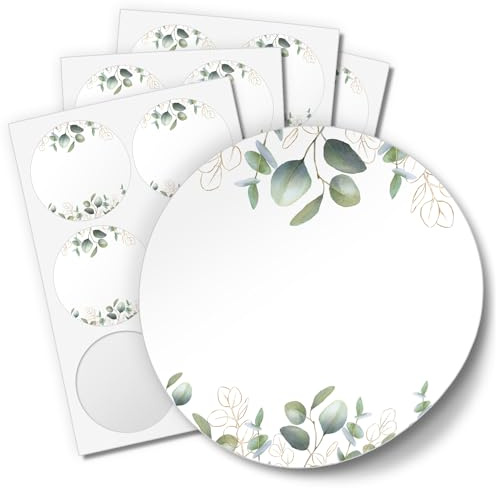 48 Aufkleber ZUM BESCHRIFTEN für Hochzeit Geburtstag Danke | Danke Taufe Etiketten rund Sticker 4cm, Eukalyptus Markieren Edel modern