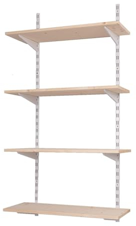 BOOMET · Wandregal Metall mit Boden · Regal in 46 Varianten · Höhe: 100 cm · 2 Ebenen in 80 x 20 cm (B x T) · Farbe: weiß · Wandschienen Regalsystem · Regalträger Schienensystem