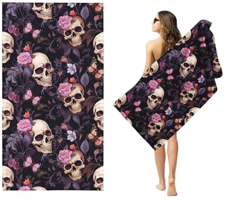 Fadaing Skull Strandtücher Totenkopf Strandtuch 90x180 cm Skull Badetuch Strandlaken Handtücher Gotisch Badetuch Groß 100x200cm Microfaser Handtücher Für Reisen Sport (100 x 200 cm,8)