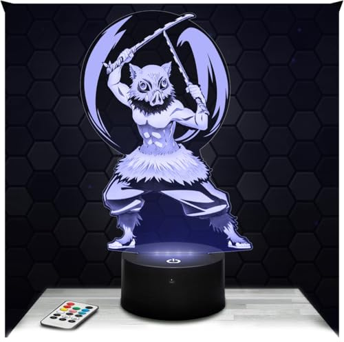 Lampephoto.fr - Lampe Inosuke Wildschwein 3D Touch Nachtlicht | Made in France, Sockel wählbar, dimmbar, Batterie/USB, HD-Lasergravur, Geschenk für Gamer & Geeks