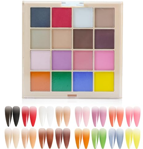 EnMart Solid Gel für Nägel, Glitzerpuder für Nägel, 16 Farben Nagellack Palette Solid Creme Gel Nagellack Palette, Nail Art, Glitter Powder, Lidschatten Palette Kit für Dekoration, Kunstharz(02)