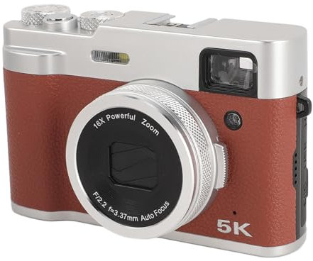5K-Digitalkamera, 48 MP, 16-facher Digitalzoom, 30 FPS Vlogging-Kamera mit Vorder- und Rückobjektiv, Anti-Shake, Autofokus, Vintage-Kamera für Reisefotografie (Brown)