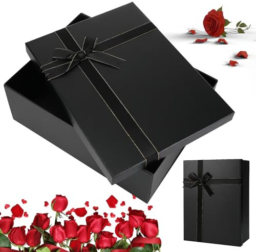 Geschenkbox mit Deckel Faltbare Geschenkkarton 33x25x12.5cm Gift Box Geschenkkarton Groß Tiefe für Vatertag,Ostern,Geburtstag Hochzeit Jubiläum (Schwarz)