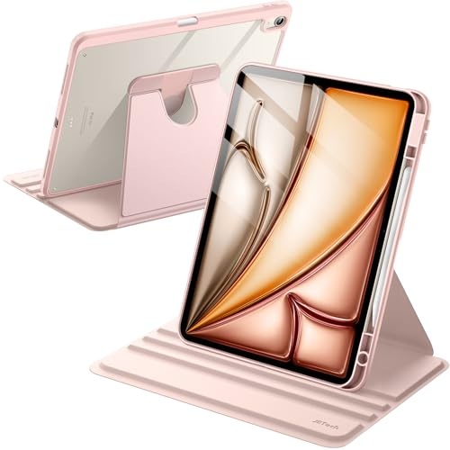 JETech Custodia Girevole per iPad Air 13 M4/M3/M2, Rosa Sabbia | Cover per 2026/2025/2024 Modello, Supporto Rotante 360°, Retro Trasparente, Porta Pencil, Protezione Completa, Antiurto