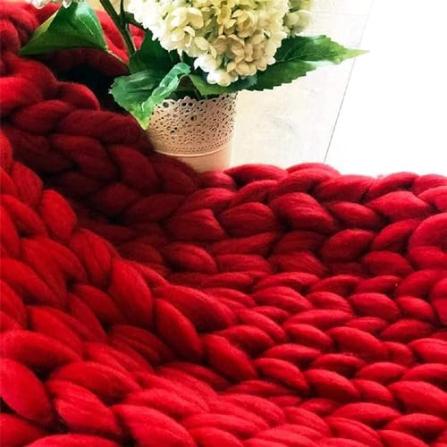 Handgefertigte Grobstrick-Chenille-Decke, gemütliche Wolldecke für Sofa, Bett, Sessel, super groß und warm, Rot, 100 x 150 cm