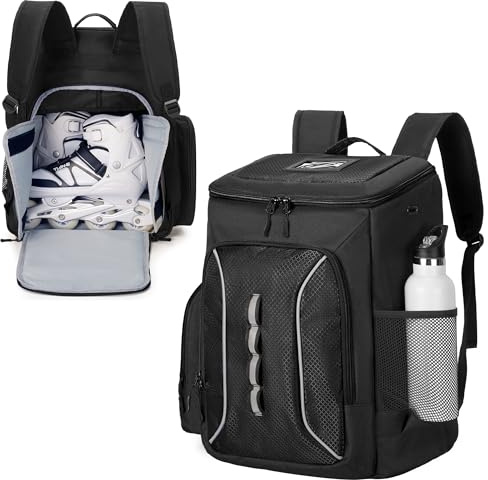 DSLEAF Roller Skate Bag with Large Capacity, Ice Skate Backpack Holds Shoes Up to US Men Size 13, Figure Skate Bag with Multiple Pockets for Inline, Figure, Quad, Speed, Hockey Skating