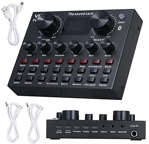 XRPOUXMTE Équipement de Podcast d'interface Audio, Carte Son changeur de Voix avec 12 Types d'effets sonores, mixeur DJ en Direct pour l'enregistrement Audio, la Diffusion de Jeux