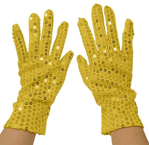 Pailletten Handschuhe Glitzer-Handschuh glänzende Punk-Konzerthandschuhe Damen Herren Weihnachten Halloween Cosplay Rollenspiel Karneval Mottoparty Kostüm Zubehör (Gold)