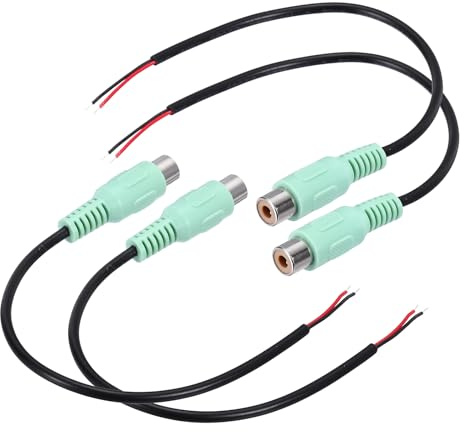 sourcing map 8 Inch Green RCA Female Plug Jack Connector Adapter to Bare Wire Open End Audio Video RCA Cable for Amplifier Speaker Wire Pack of 4