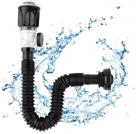 Sink Waste Kit Universal Bathroom Sink Waste Kit with Flexible Waste Pipe & Pop-up Filter Drain Plug Basin Waste Kit Odour-Proof Insect Siphon Sink Kit 300-1000mm Can Be Extended