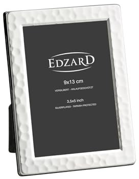 EDZARD Cornice portafoto Pavia per foto 9 x 13 cm, martellata, placcata in argento, anti-ossidazione, dorso in velluto, cornice portafoto da appoggiare