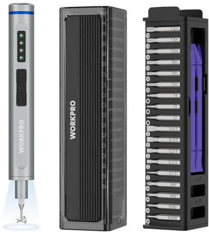 WORKPRO 42 IN 1 Set di Cacciaviti Elettrici con Custodia Magnetica, 36 Punte S2, Scatola Magnetica, Ricarica Type-C, Ideale per Riparazioni Precise di Telefono, Orologio e Macchina Fotografica
