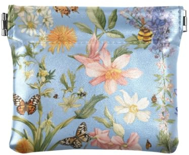 Höstblommor hyacinter klockblomma fjärilar bin blå_1 kvinnors läder mynt byte handväska fin byte handväska med lås för kvinnor resor, höstblommor hyacinter klockblomma fjärilar, bin blå_1, 1 size