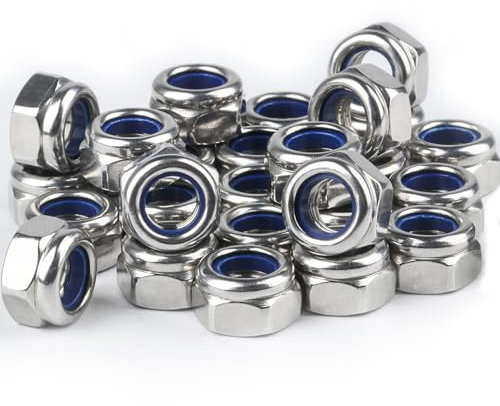40 PzDadi Esagonali in Acciaio Inox DIN 985, M10 Dadi Autobloccanti in Acciaio Inox e Nylon, Dado a Vite, Dado di Sicurezza Arresto, Dadi di Bloccaggio Serraggio per Viti e Bulloni