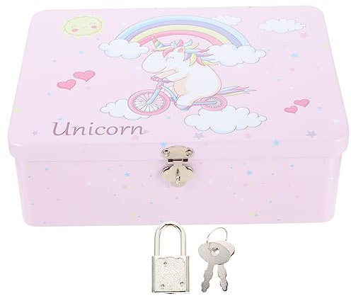 GALPADA Vintage Large Unicorn Tin Storage Box Personal Lock and Key, Metal Lockable Jewelry Organizer for Desktop Use, Secure Tin Case for Home and Office Storage