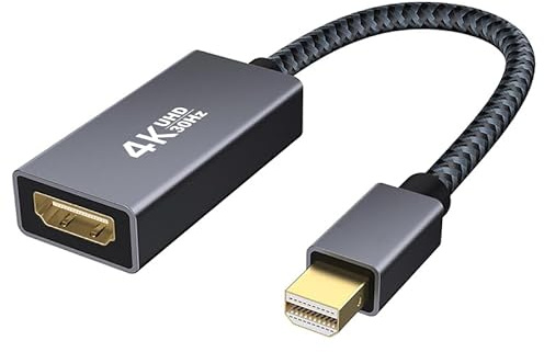 4K Mini DisplayPort auf HDMI Adapter, [UHD, vergoldeter Stecker, Aluminum Case, Nylon Braided] Thunderbolt auf HDMI Converter für MacBook Air/Pro, Surface Pro/Dock/Book, Monitor, Projektor - Grau