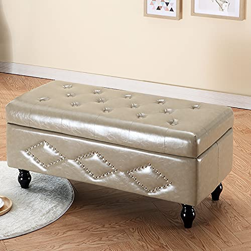 Banc de rangement de chaussures moderne en cuir PU ottoman boîte en bois massif pour salon et couloir Coffre à jouets multifonctionnel meuble de maison élégant - Gris