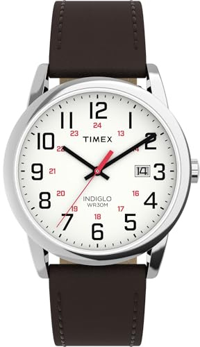 Timex Men's Easy Reader Classic 38mm Watch - Brown Strap White Dial Silver-Tone Case