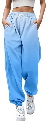 Pantalon Survetement Femme, Colori sfumati Taille Haute Resserré Cheville Jogging avec élastique & Poches Pantalon Survetement Con Cintura Décontracté Sport Pantalons de Yoga, Bleu, M