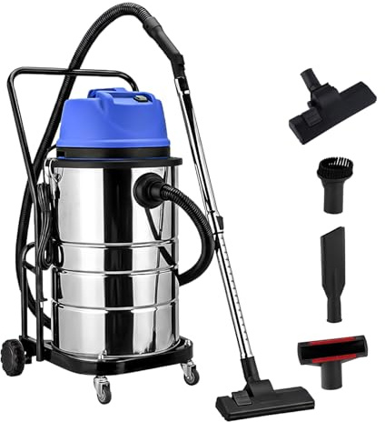 LADECNERHT Aspiradora De Taller De 1400 W, para Trabajo Pesado, 16 Galones, 20 Kpa De Potencia De Succión, 3 En 1, De Acero Inoxidable, Aspiradora De Agua Y Extractor De Alfombras