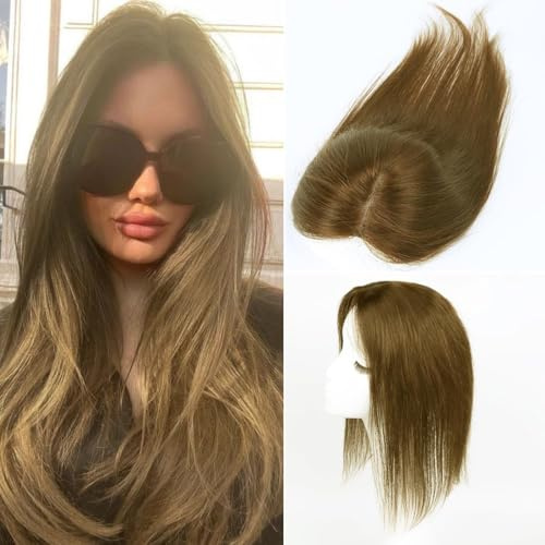 Hair Pieces for Women Human Hair 360° Clip in No Bangs Upgrade Handmade Swiss Lace Base 12 Inch Hairpieces Light Brown Hellbraun