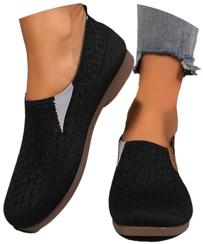 Ballerines pour femme - Chaussures de gymnastique en tricot avec embout rond - Chaussures plates à enfiler - Chaussures de danse sportives légères - Chaussures d'été - Ballerines élégantes