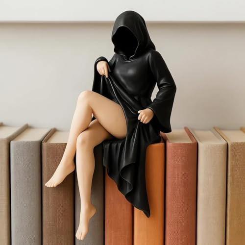 KARLOR Gothic Women's Figure Sculpture with Black Robe, Sexy Gothic Female Figurine Sculpture Table Decoration Statue Girl Figure Ornaments Halloween Desktop Desk Bookshelf Car Decoration (B)