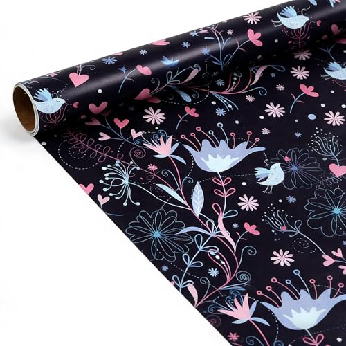 Komforbaa Doppelseitiges Blumen-Geschenkpapier,43cm×3m,Packpapier für Hochzeiten,Geburtstage,Perfekt für Frauen-Florales Muster Geschenkpapier