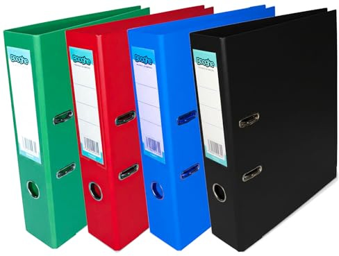 Booghe A4-spak bågfil med skydd – enkel, 4 eller 10-pack – svart, röd, blå, grön, turkos, fuchsia – slitstark kontorsarkivering och skolpärmar (4, blandade)