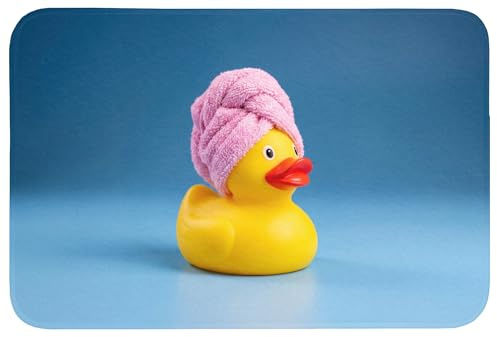 OnlyWow© Badteppich Badezimmerteppich Badematten & Badteppiche | 90x60 cm - Rechteckig - Duschvorleger Deko Badezimmer Bathroom Accessories Gummi-Ente - Handtuch - Blau