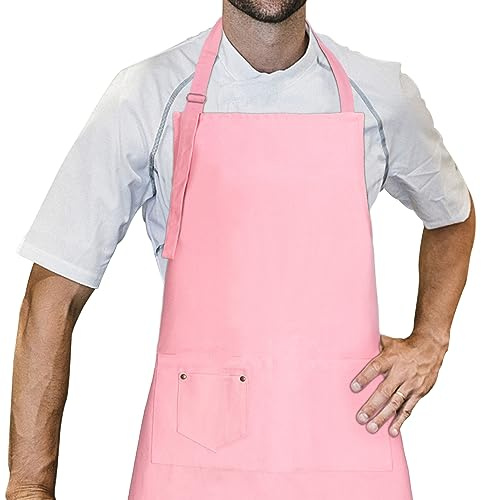 LessMo Barbecue Grembiule, Grembiule da Cucina 100% Cotone Grembiule con Laccio Regolabile e Due Tasche, qualità Professionale, 70 x 85cm, Rosa