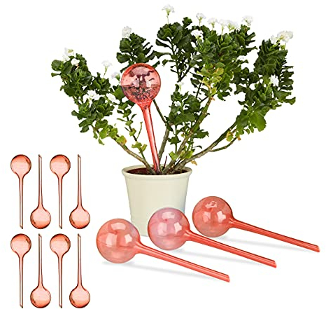 Relaxdays 12x Set di Sfere per Irrigazione, Dosatori d’Acqua per Piante da Vaso, Durata 2 Settimane, in Plastica, Rosso