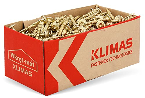 KLIMAS Tornillos Torx para madera Torx de cabeza de plato, 6,0 x 50 mm, 100 unidades, arandelas para terraza, tornillos universales para construcción de techo, juego TX amarillo
